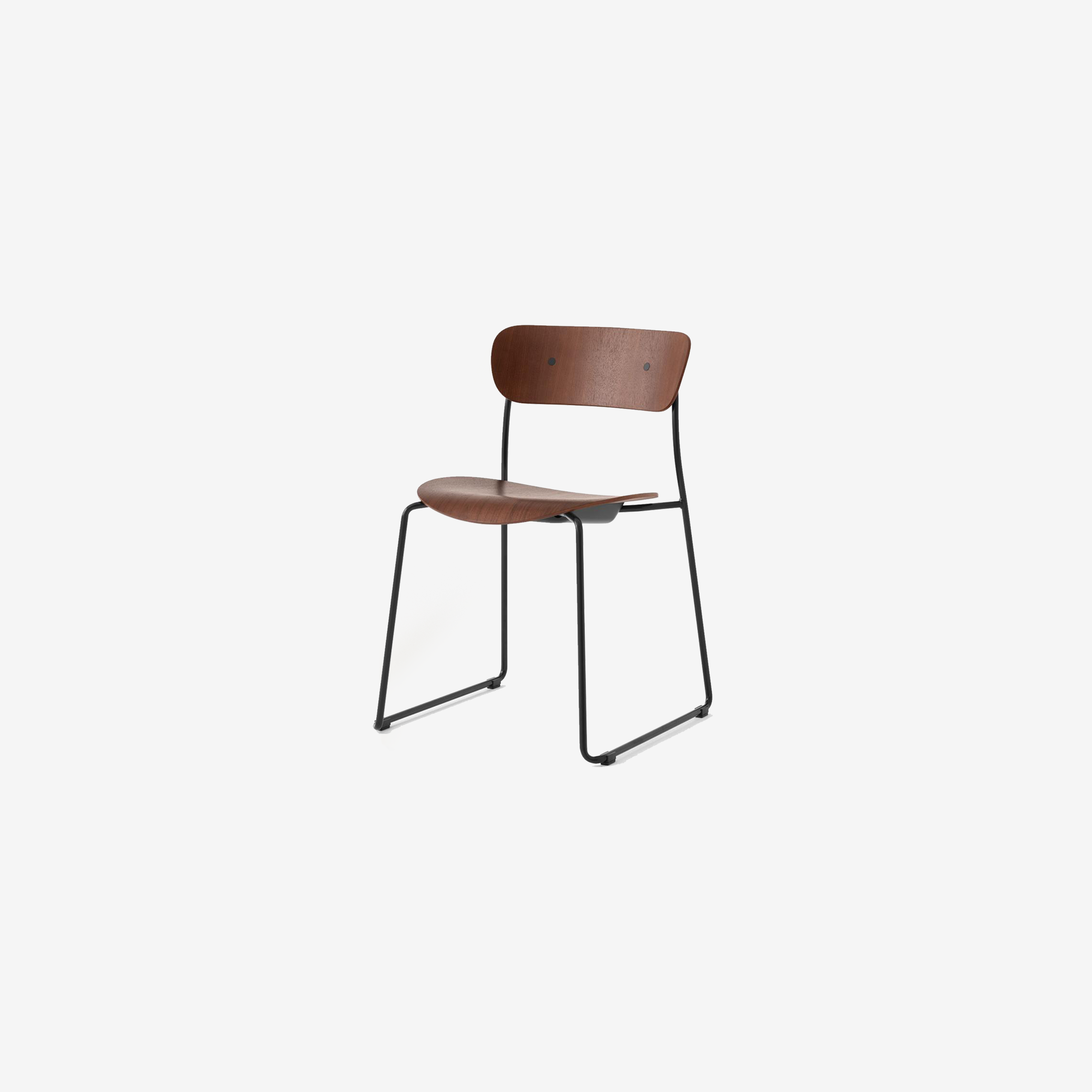 Pavilion Side Chair AV51_Black Sled Frame_Lacquered Walnut_Angled Front