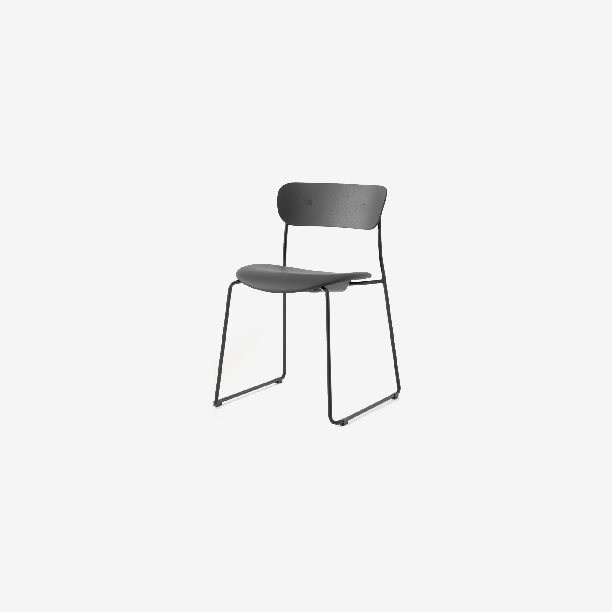 Pavilion-Side-Chair-AV52_Black-Sled-Frame_Black-Lacquered-Oak-w.-Noble-Leather-Black_Angled-Front-1200x1600