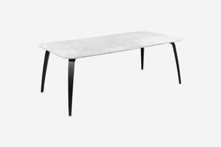 dining table gubi 200x100 marbre blanc pied en frêne noir